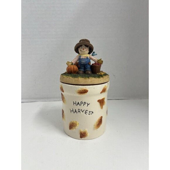Vintage Retired Avon Happy Harvest Jar Candle Holder Scarecrow - Picture 1 of 4